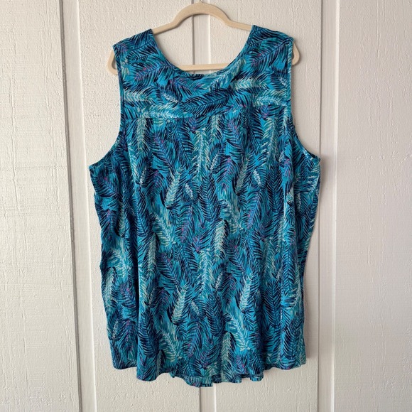 Woman Within Tank Top Sleeveless Button Front Palm Print Blouse 4X - Picture 2 of 5